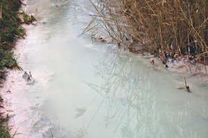 Tejfehr szennyl folyik a Torna patakba